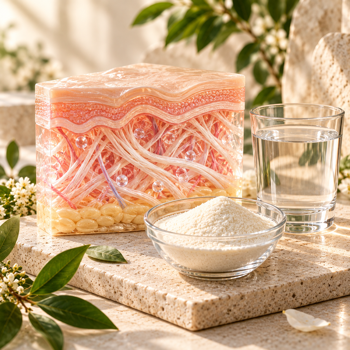 Educational skin cross section with collagen fibers